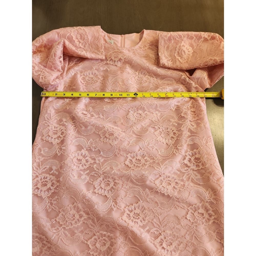 Vintage New Looks California Trendy Pink Lace Tonal Shift Dress Size 14P Floral - Picture 11 of 16